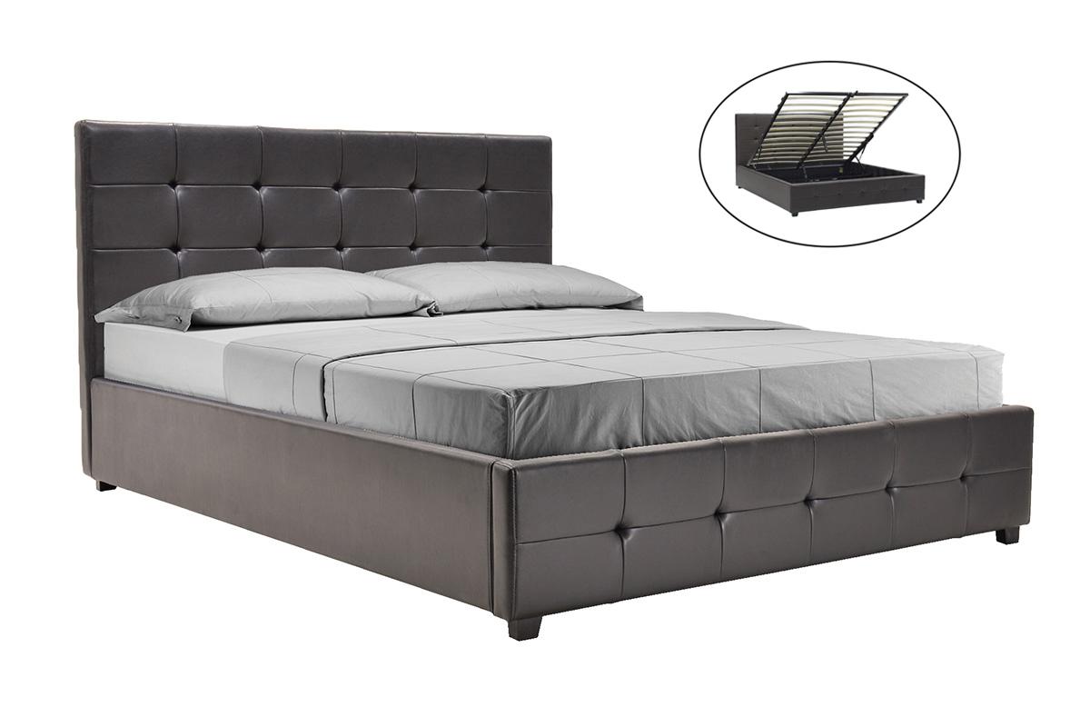Κρεβάτι Roi pakoworld διπλό 160×200 PU σκούρο καφέ ματ+αποθηκευτικό χώρο