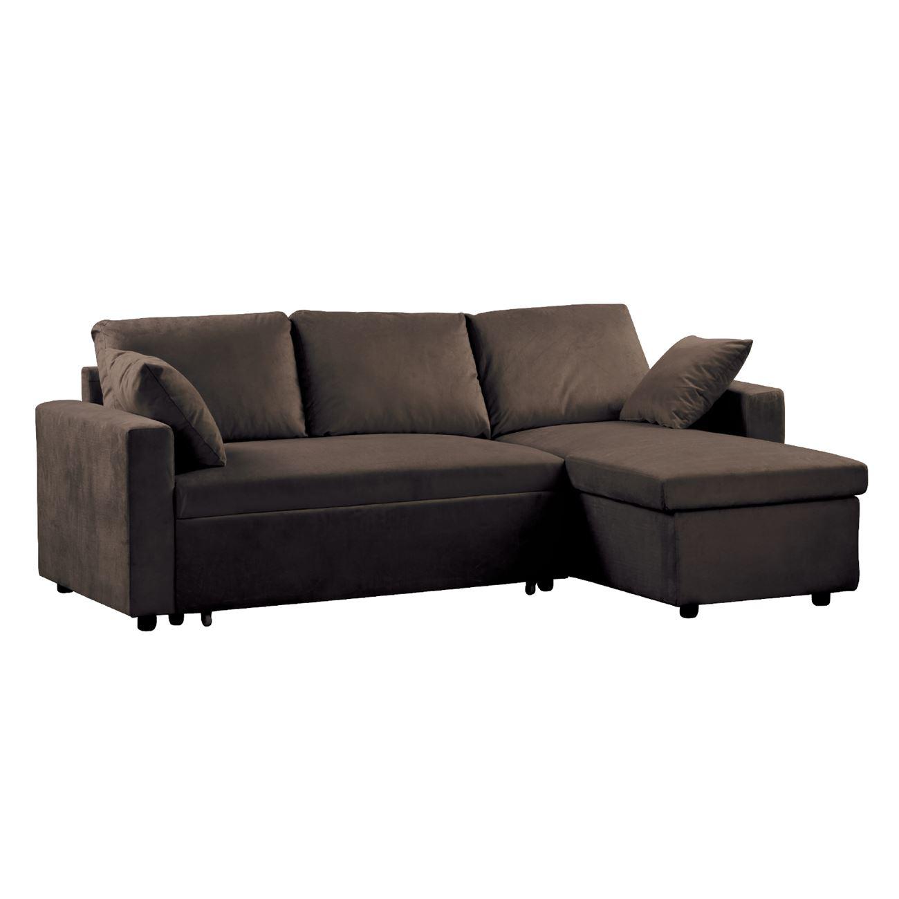 MONTREAL Καναπές-Κρεβάτι Γωνία Αναστρέψιμη με Αποθηκευτικό Χώρο / Microfiber Σκούρο Καφέ