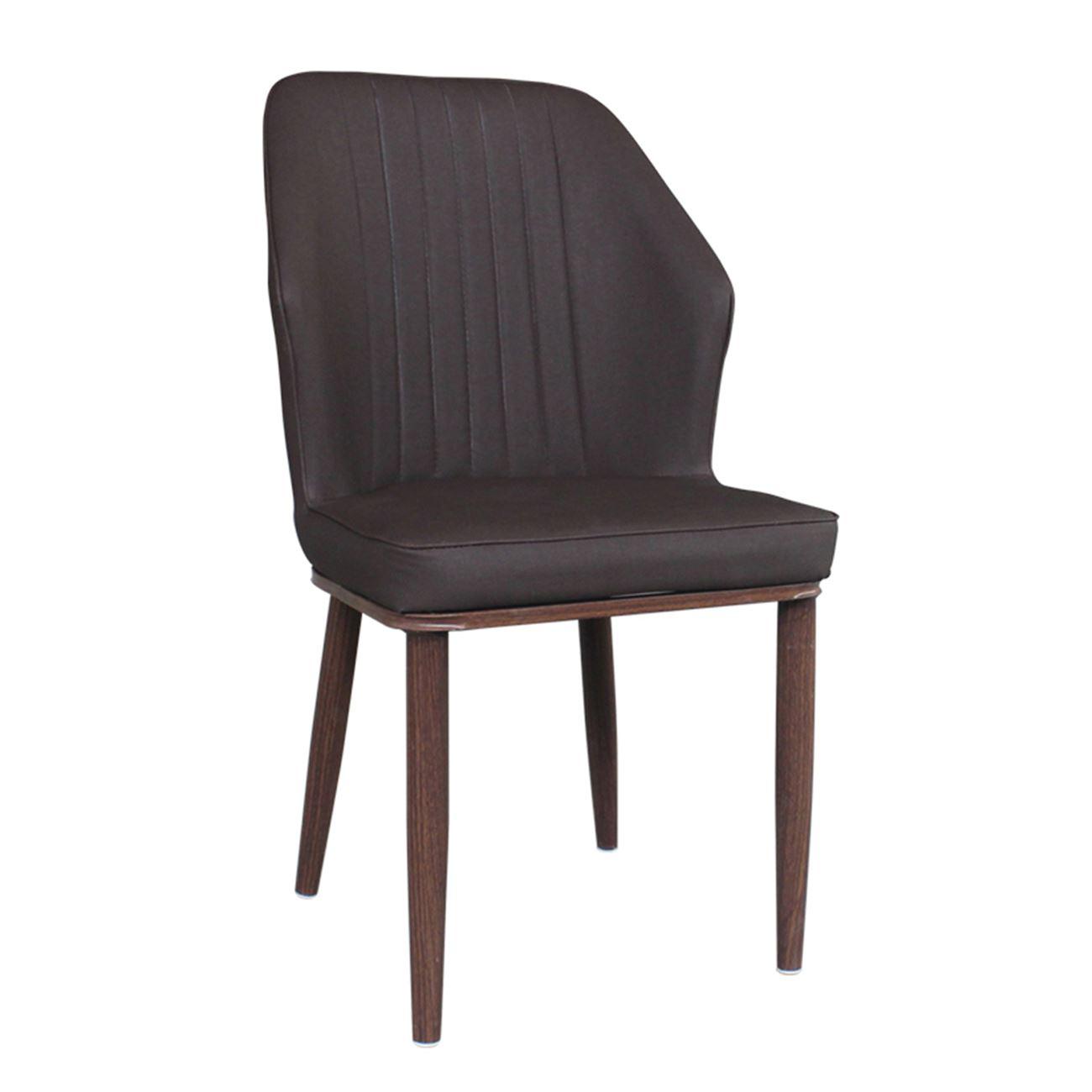 DELUX Καρέκλα Μέταλλο Βαφή Καρυδί / Linen PU Σκούρο Καφέ