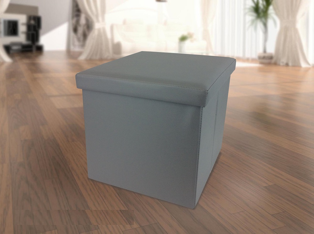 Artelibre Σκαμπό Με Αποθηκευτικό Χώρο Γκρι Δέρμα 38x38x38cm