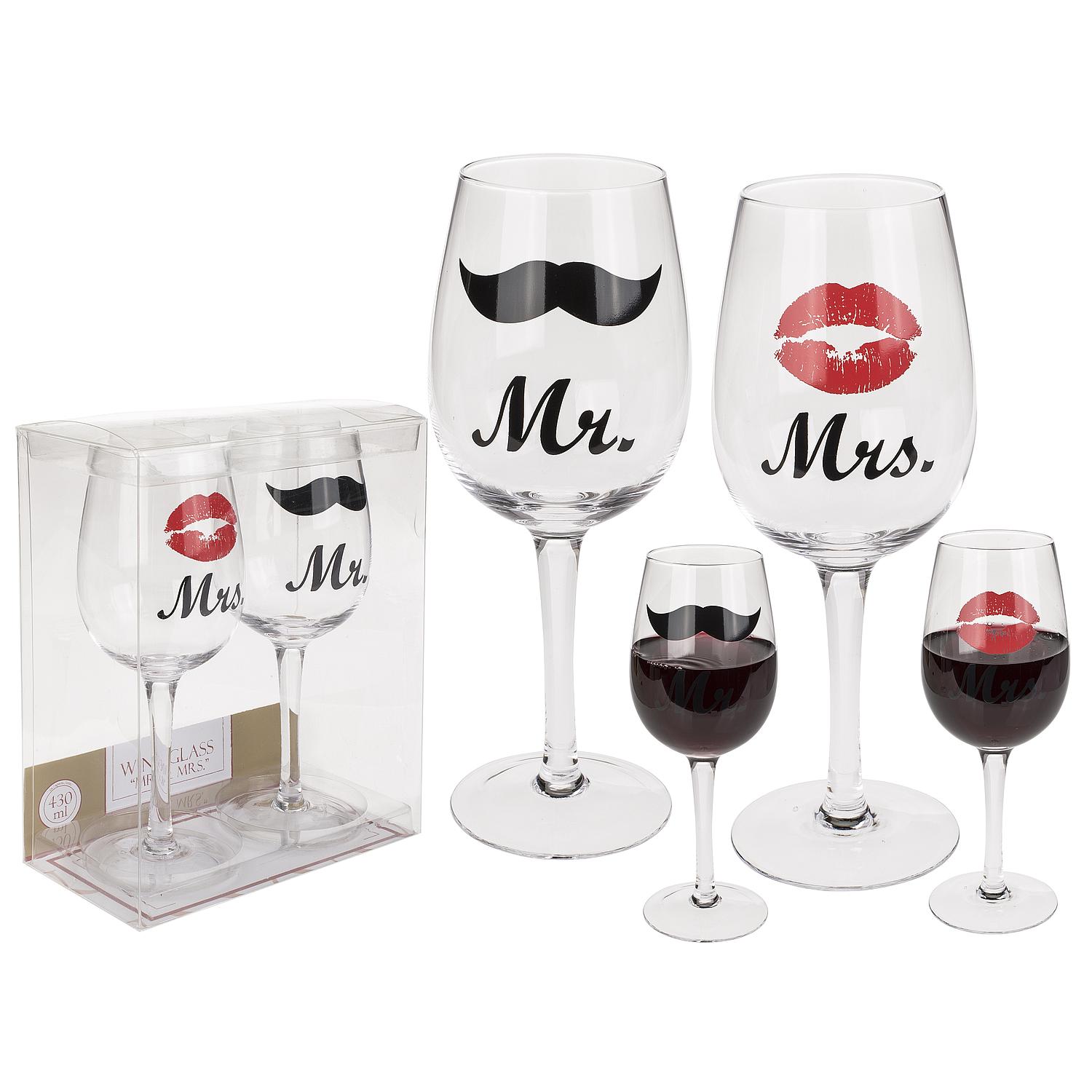 ArteLibre Artelibre Ποτήρι Κρασιού Κολωνάτο 'Mr.' &amp; 'Mrs.' 430ml Διάφανο Γυαλί 22.5cm Σετ 2Τμχ